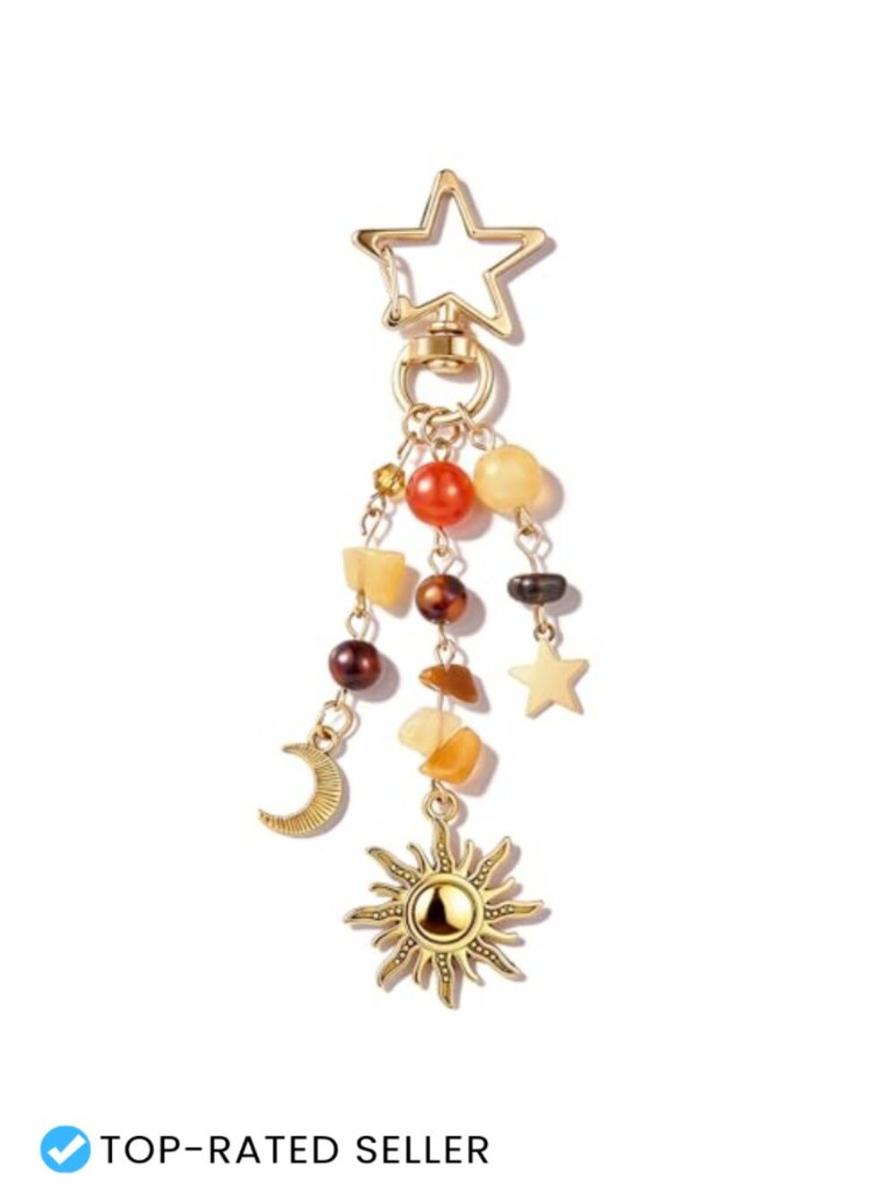 Celestial Sun Moon Star Keychain Beaded Charm Bag Purse Accessory